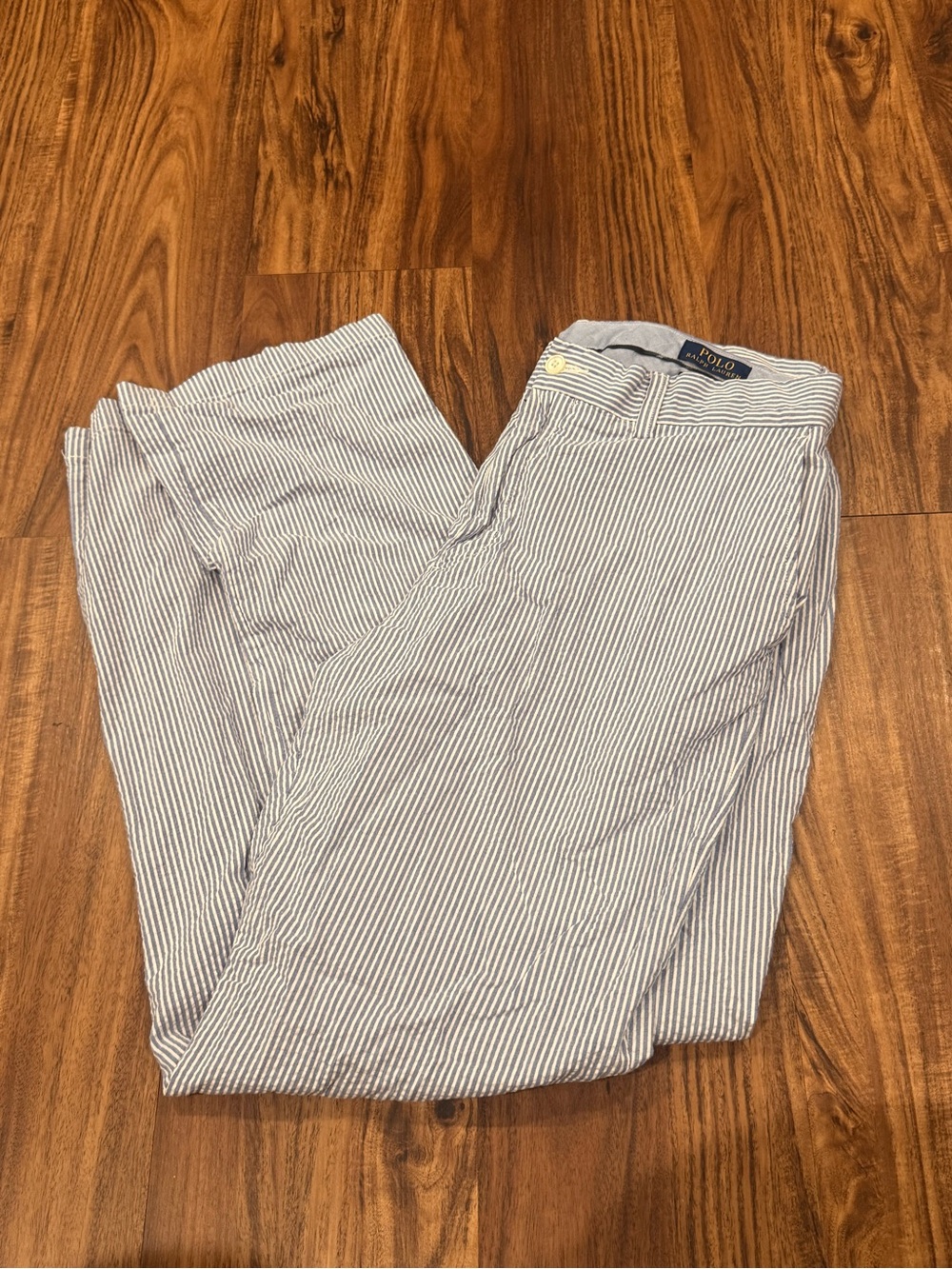 Vintage Polo Ralph Lauren White Blue
Seersucker Stripe Pants 34x32